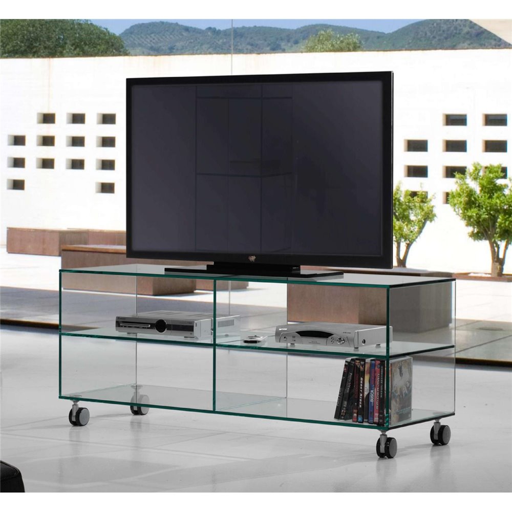 Glazen tv-meubel met lade wieltjes cm - LADE