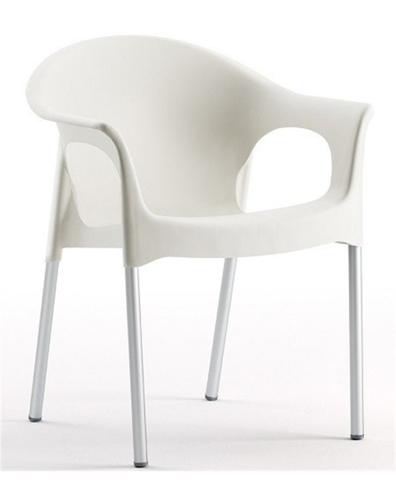 Set de 4 Sillones NILO de aluminio, apilable y polipropileno blanco