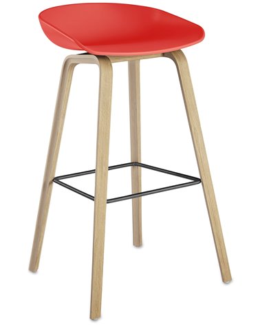 Taburete AWAK, madera, asiento rojo