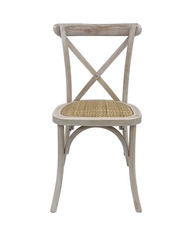 Set de 4 Sillas CROSS, apilable, madera de haya, blanco vintage, asiento de ratán