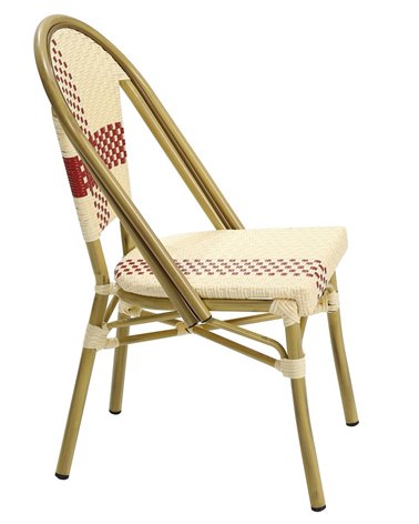 Silla GARNIER, apilable, aluminio, ratán beige y rojo