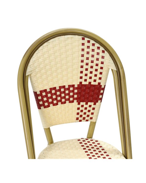 Silla GARNIER, apilable, aluminio, ratán beige y rojo