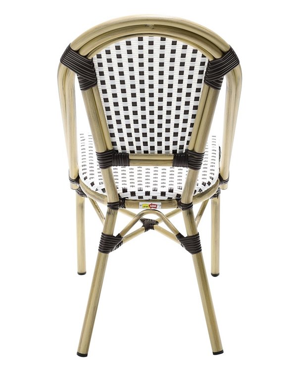 Silla PARIS, apilable, aluminio, ratán blanco y marrón