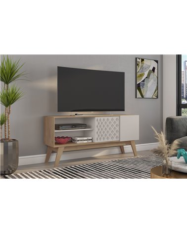 Mueble TV PREMIUM, cedro y blanco roto, 150 cms.