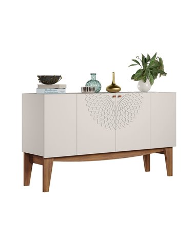 Buffet JADE, 4 puertas, blanco roto y matte, 136 cms.