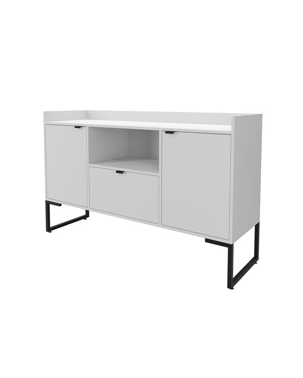 Buffet TOKYO, metal negro, 2 puertas y cajón, MDP color blanco, 135 cms.