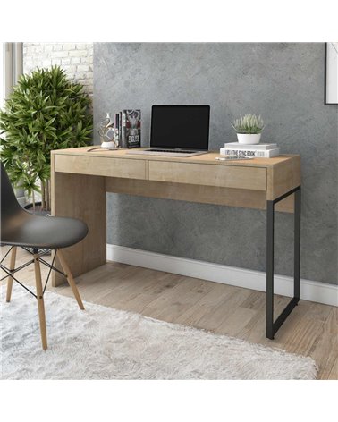 Mesa de estudio DESK, metal negro, MDP miel, 2 cajones, 120 x 45 cms