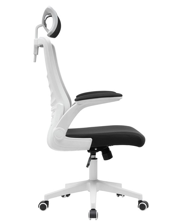 Sillón de oficina LAURO, alto, blanco, malla gris, asiento negro