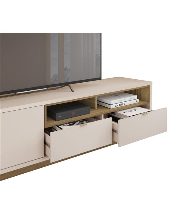 Mueble TV ISIS, blanco roto y miel, 218 cms.