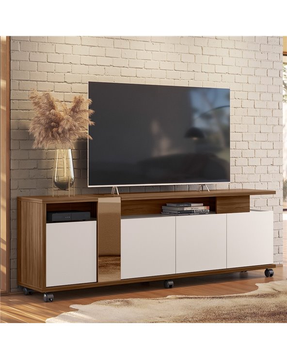 Mueble TV NEW CRISTAL, nogal y blanco roto, 183 cms.