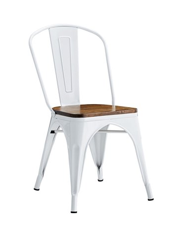 Silla TOL EK WOOD, acero, blanca, asiento madera