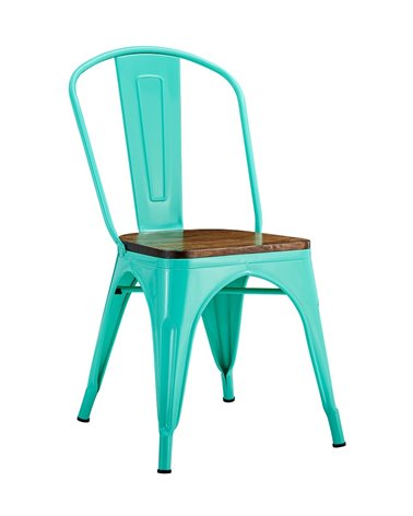 Silla TOL EK WOOD, acero, verde agua, asiento madera