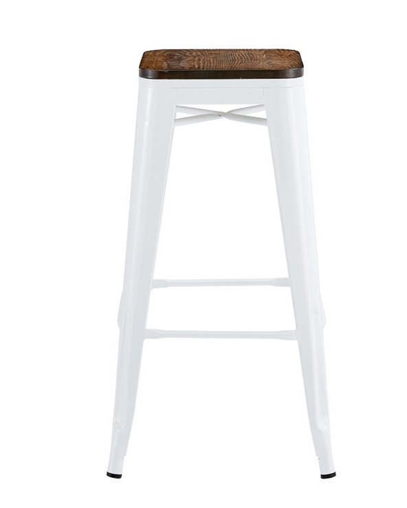 Taburete TOL EK WOOD, acero, blanco, asiento madera