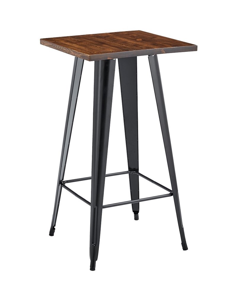 Mesa TOL EK WOOD, alta, acero, madera, negra, 60x60 cms