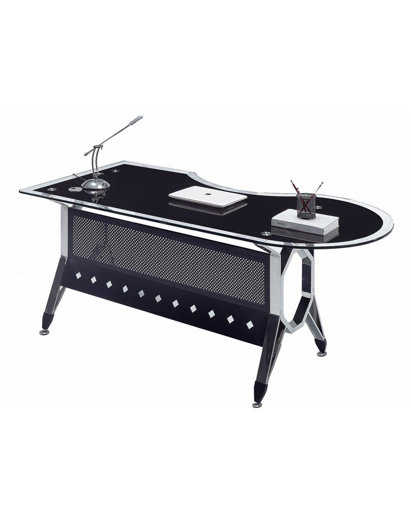 Mesa de oficina COLOGNE, forma a izquierda, vidrio templado negro, 180 x 85 cms