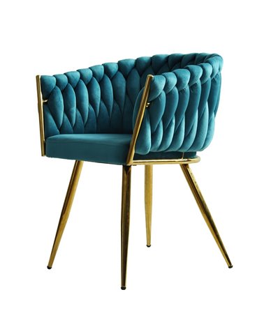 Sillón KING, metal dorado, tapizado velvet turquesa