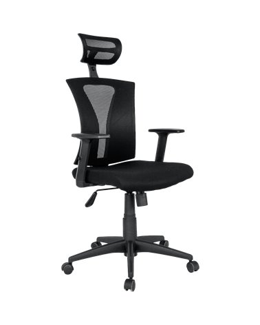 Sillón de oficina PRAGE, ergonómico, basculante, malla negra, asiento tejido negro